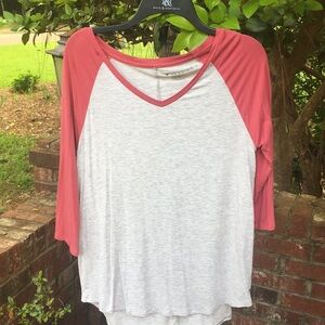American Eagle Outfitters Red and White Long Sleeve Tee